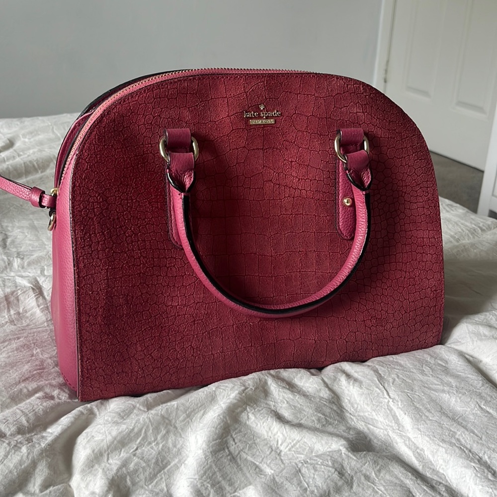 Pink kate spade crocodile suede leather bag